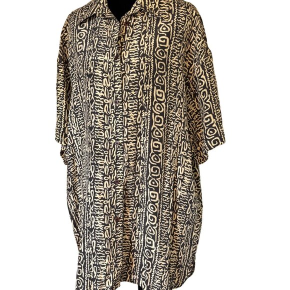 I.B. Diffusion 90s Y2K Unisex Shirt Size 12 Oversized Abstract Print 100% Silk - Picture 2 of 12